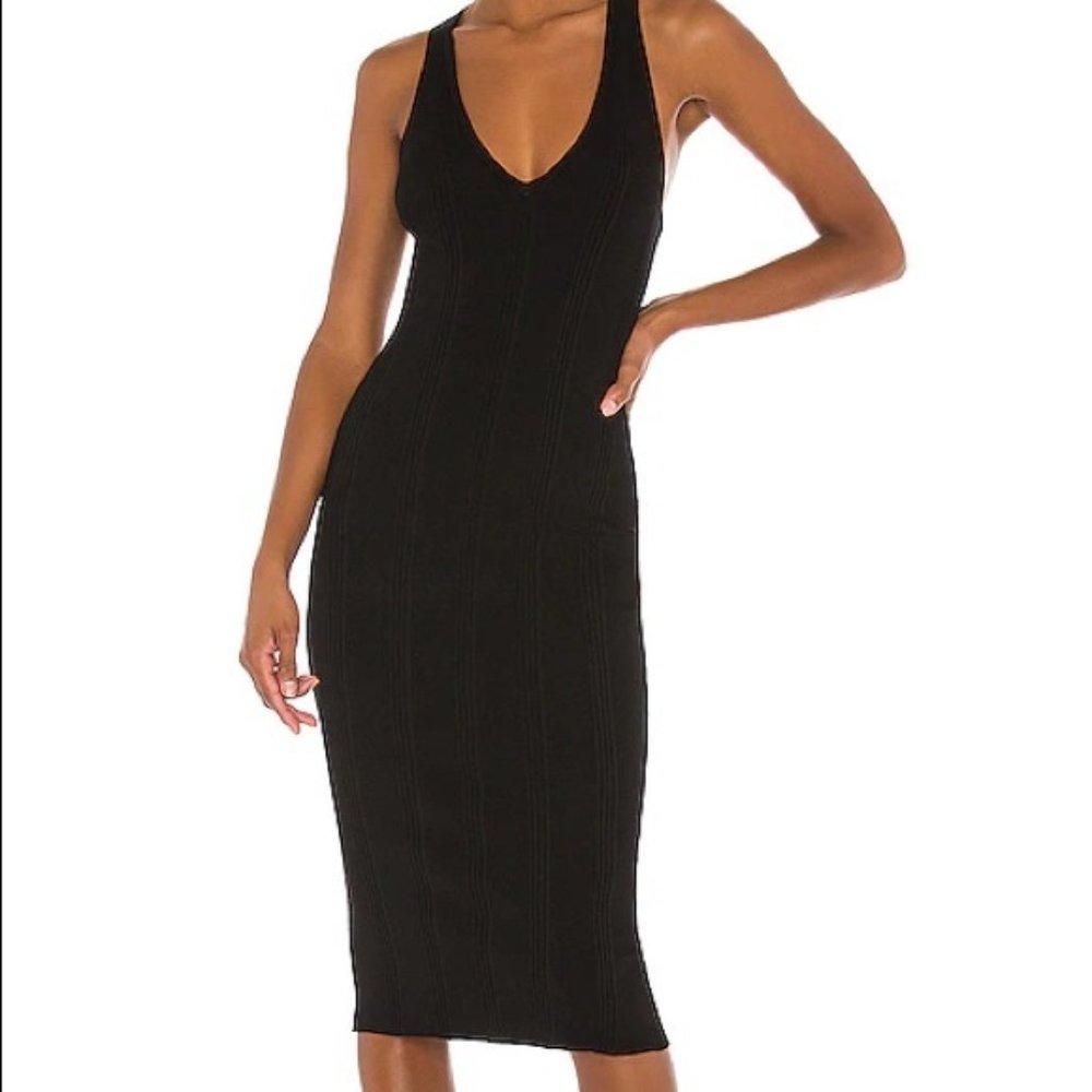 L'Agence Josephine Black Vneck Rib Knit Dress L